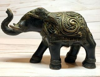Vintage Cast Iron,  Very Ornate Elephant,  Trunk Up,