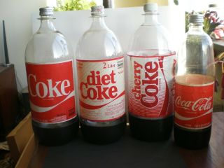 3 Vintage Coca - Cola 2 - Liter And 1 One - Liter Plastic Bottles Late 70 