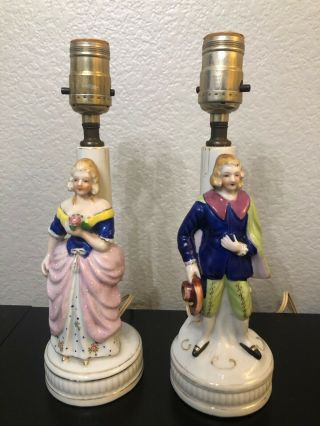Set Of Two (2) Vintage Victorian Lamps Ceramic/porcelain About 12” Tall.
