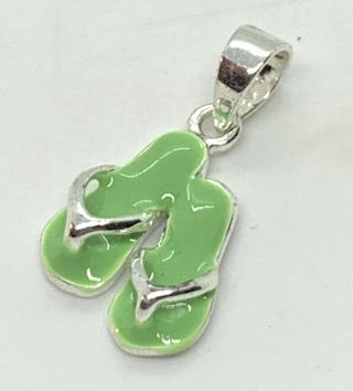 Vintage Green Enamel Sterling Silver Flip Flop 925 Charm
