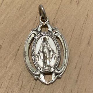 Vintage Sterling Silver Virgin Mary Miraculous Religious Medal Charm Necklace