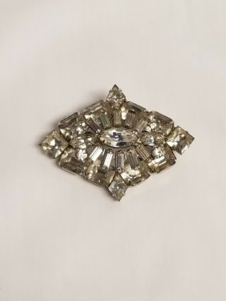 Vintage Signed Weiss Clear Rhinestone Brooch / Pin Silver Tone