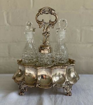 Antique Victorian Silver And Glass Cruet/condiment Set (circa 1890)