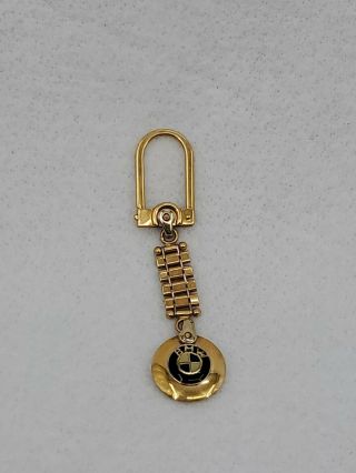 Vintage BMW Gold Metal Keychain Key Ring 1990s 3