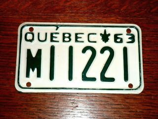 1963 Quebec Motorcycle License Plate M 11221 Very Good And.