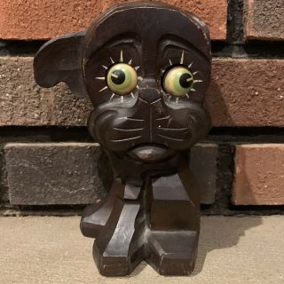 Antique Oswald Rolling Eye Dog Clock Carved Wood Art Deco