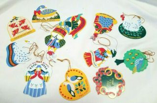 Complete Colorful Set Of Vintage Avon 12 Days Of Christmas Metal Ornaments