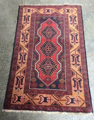 Handmade Oriental Afghan Kazakh Accent Rug,  Tribal & Geometric,  Camel Hair,  3x5
