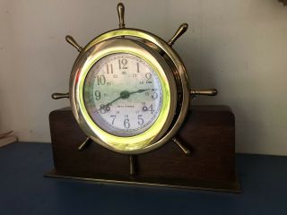 Brass Seth Thomas Ship ' s Wheel,  Ship ' s Bell 8 Day Time & Bell Strike Clock 2