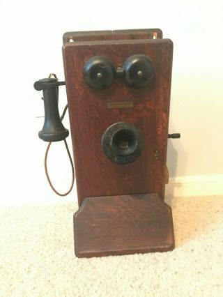 Oak Western Electric Signed Antique Wall Phone,  Crank Generator,  Pat.  1913 3