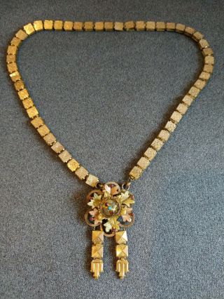 Antique Victorian Gold Filled Book Chain Pendant Necklace Bohemian Garnet