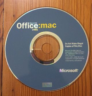 Vintage 2001 Ms Office Suite For Mac Macintosh Software Installation Cd Disc