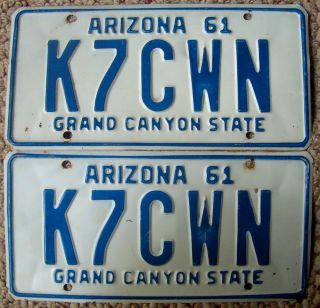 1961 Arizona Pair Matched Set License Plates Amateur Ham Radio Operator K7cwn
