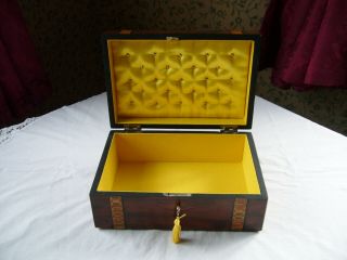 Antique Victorian Walnut Tunbridge Parquetry Inlaid Jewellery Box Yellow