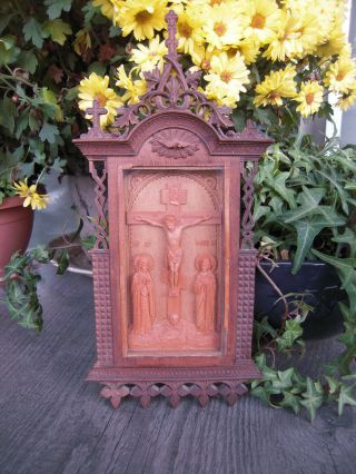 19c Antique Hand carved wooden icon 2