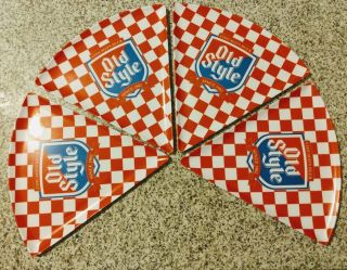 Vintage Old Style Beer Logo Plastic Pizza Triangle Plates Set Of 4 Checkerboard