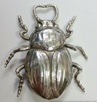 Antique Art Nouveau Repousse Sterling Silver Cini Beetle Brooch Pin