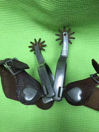 Antique North & Judd Anchor Western Cowboy Spurs With Orig.  Straps Heart Buttons
