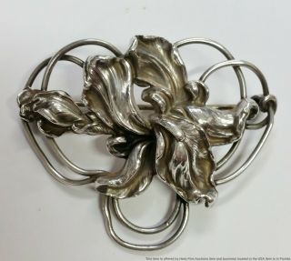 Large William Kerr Antique Art Nouveau Flower Sterling Silver Brooch Pin