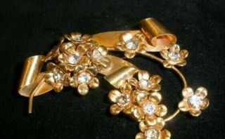 Vtg Barclay Gold Filled Floral Brooch With Prong - Set Rhinestones - 2 " X 2 5/8 "
