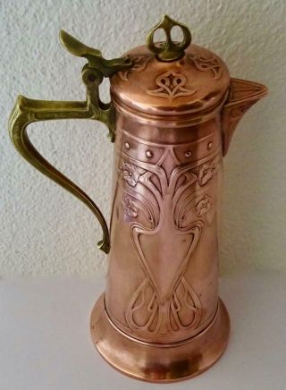 Small Wmf Secessionist Art Nouveau Copper Jug,  Pitcher