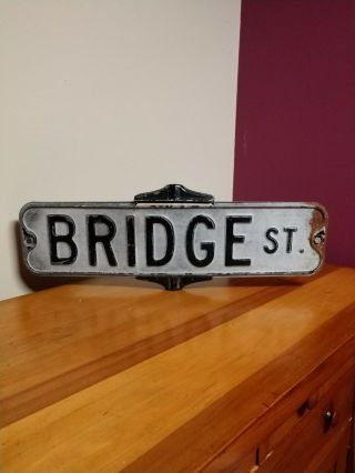 Bridge St.  Vintage Embossed Metal Street Sign - Black & White,  Double Sign,  Deco