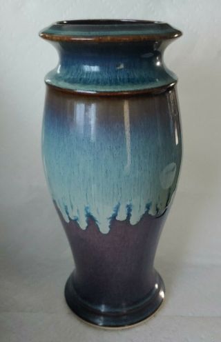 9.  75 " H Vintage Bill Campbell Studios Art Pottery Blue Purple Drip Glaze Vase