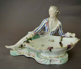 Antique Meissen Porcelain Figural Sweet Meat Dish / Bowl For Restoration