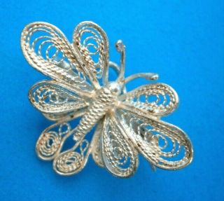 D387) Vintage Small 875 Continental Silver Filigree Fine Wire Butterfly Brooch