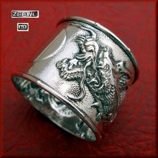 Antique Chinese Export Solid Silver Napkin Ring.  Zee Wo 26 Grs.  Dragon Design.