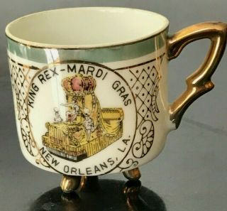 Vintage Orleans Mardi Gras Porcelain Souvenir Cup Gilt 3 Legs