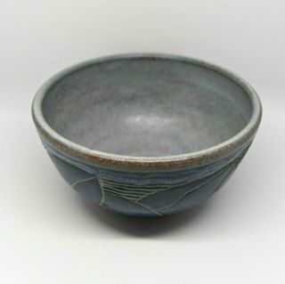 Vintage Hand Thrown Studio Pottery Bowl Carved Leaves Susanne Ries 2