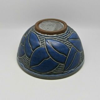 Vintage Hand Thrown Studio Pottery Bowl Carved Leaves Susanne Ries 3