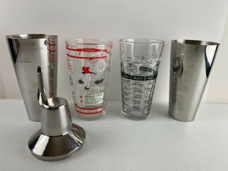Vintage Mid Century Anchor & Libbey Cocktail Mixing Glasses W/ Drink Recipes