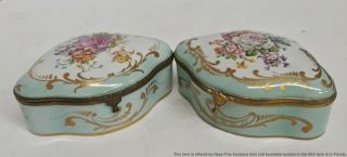Pair Lg Antique French Porcelain Sevres Limoges Gilt Dresser Boxes Metal Mounts