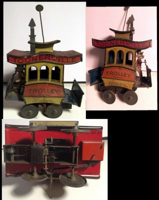 Unique Vintage Antique 1922 Toonerville Trolley Tin Toy Train Germany