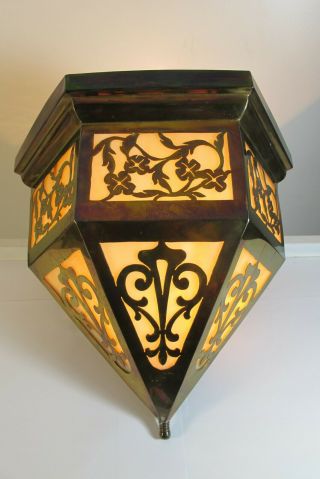 Antique Slag Glass Brass Hanging Lamp Pendant Chandelier Ceiling Fixture