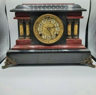 No Relist Antique 1901 Seth Thomas 8 Day Adamantine Chime Clock No.  102 Red Black