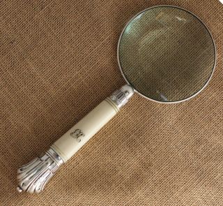 Sterling Silver Rimmed & Carved Handle Magnifying Glass Sheffield 1885