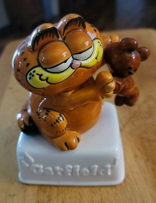 Vintage Garfield And Pooky Ceramic Dancing Windup Music Box Enesco Japan