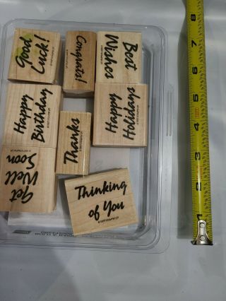 Stampin Up Bold & Basic Greetings Set Of 8 Wood Rubber Stamps Retired Vintage