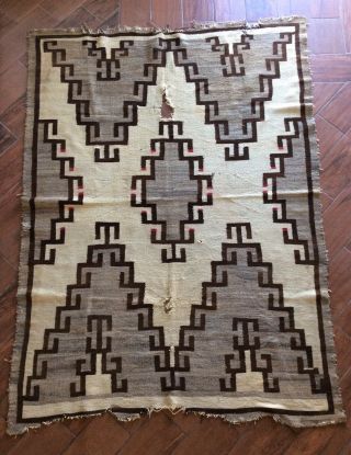 Antique Early Native American Indian Navajo Wool Rug W/ Red Large 86 " X 63 "
