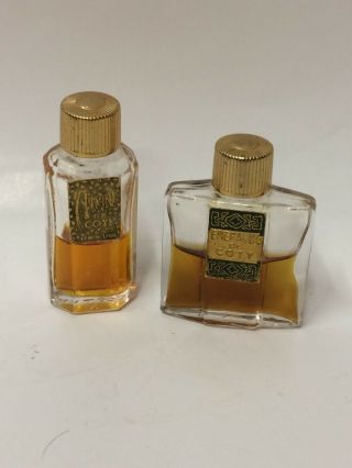 2 Vintage Mini Sample Bottles Coty Perfume Emeraude Aimani