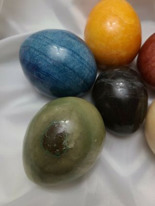 6 Multi - colored Semi Precious Stone Polished Eggs Handcut Rocks Vintage 2