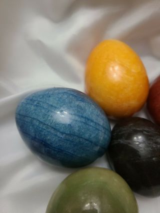 6 Multi - colored Semi Precious Stone Polished Eggs Handcut Rocks Vintage 3