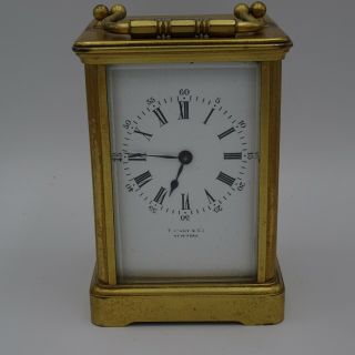 Antique Tiffany & Co.  Brass & Glass Carriage Clock.  York.  Enamel Dial
