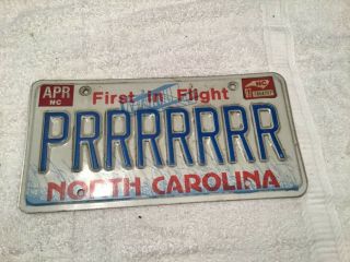North Carolina Vanity License Plate Tag Says Prrrrrrr