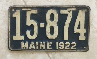 1922 Maine License Plate Collector Vintage Antique