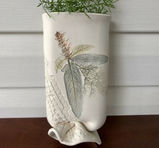 Vintage Hand Crafted Clay Wall Hanging Wall Pocket Vase Flower Impressions