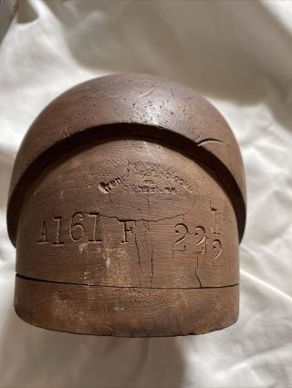 Antique Vintage Primitive Wood Block Head Hat Mold Display Millinery Form